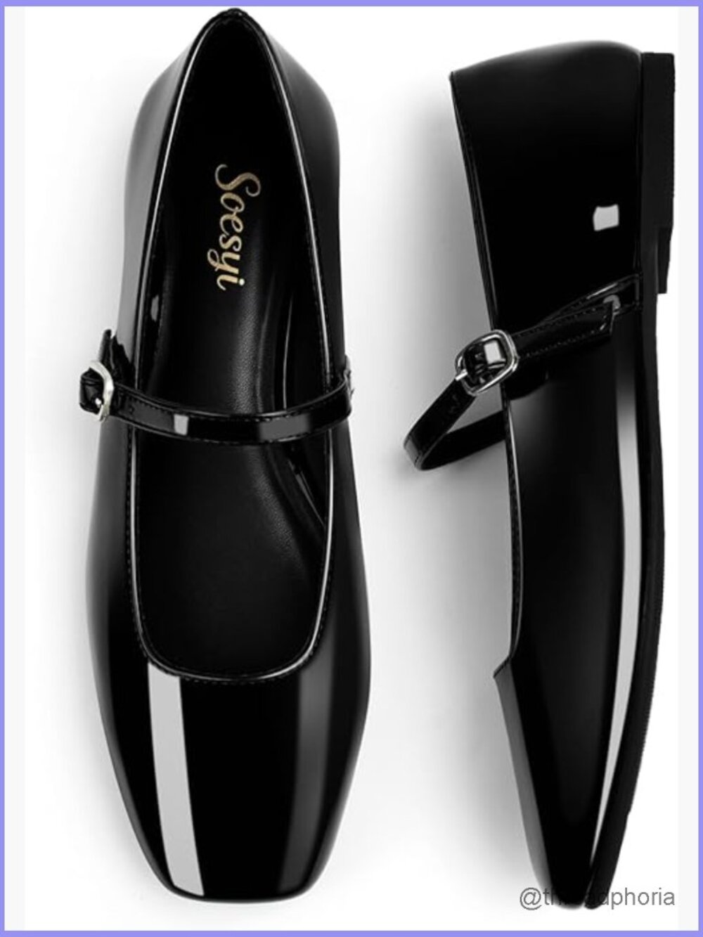 Square Toe Mary Jane Ballet Flats With Adjustable Buckle Ankle Strap Soft - Picture 1 of 7